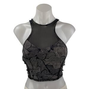 Lululemon Get It Om Black Gray Mesh Geometric Yoga Workout Athletic Crop Top 4